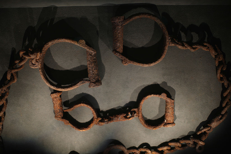 Shackles, which were used to tether slaves, on display at the International Slavery Museum on Feb. 9, 2012, in Liverpool, England (Christopher Furlong/Getty Images)